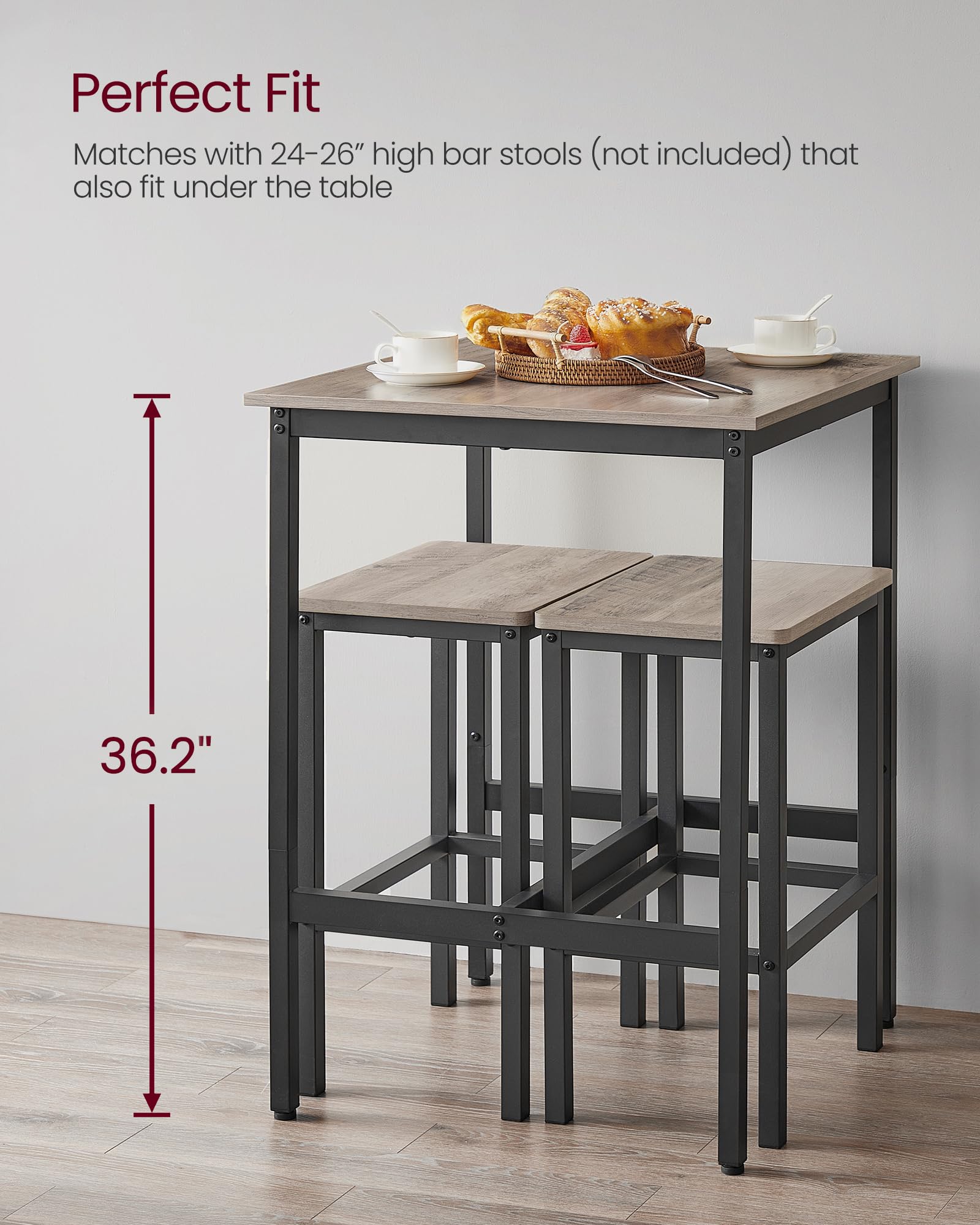 Foto 5 | Mesa De Bar Vasagle Para Cocina Y Comedor Pequeña, 60 X 60 X 90 Cm, Color Gris
