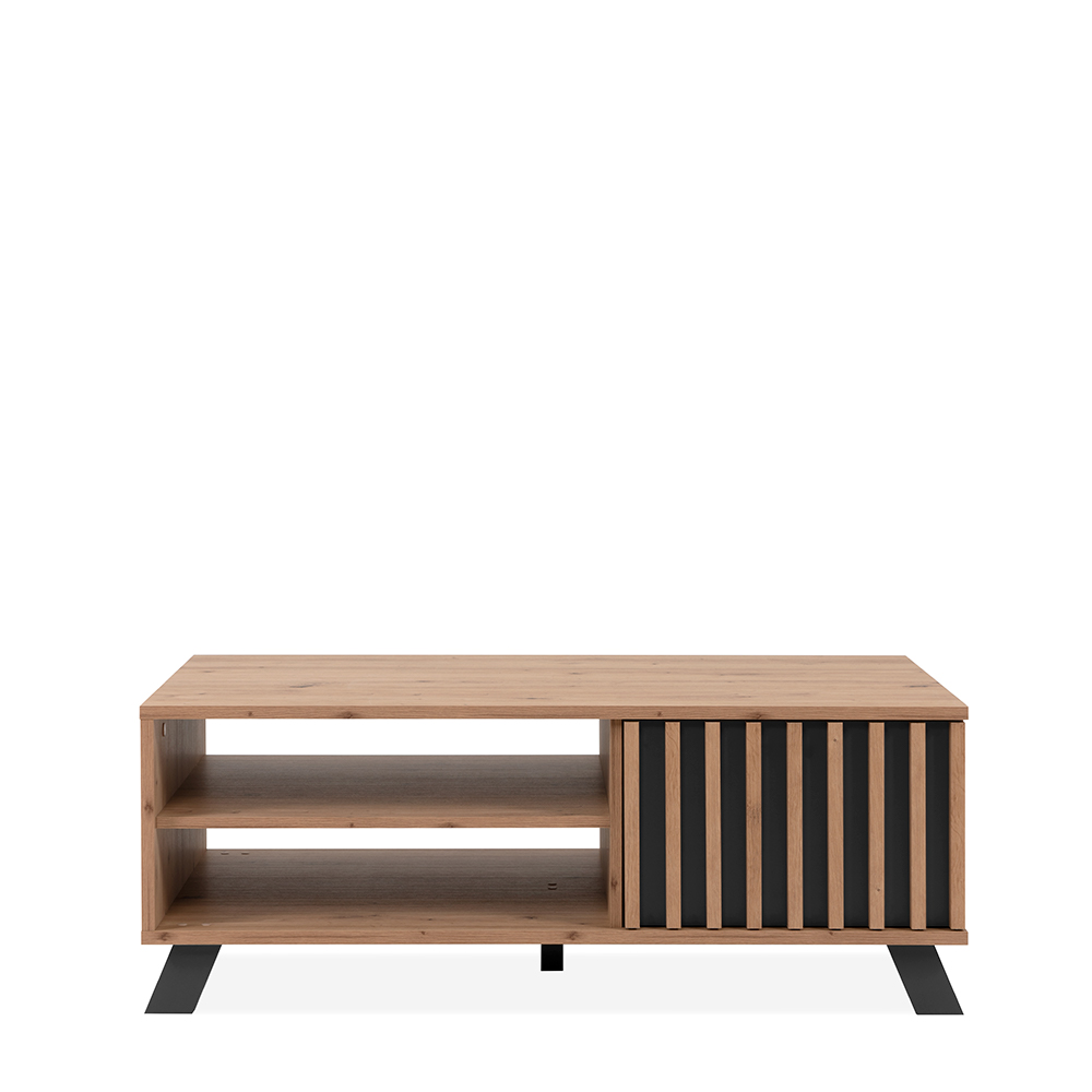 Foto 2 pulgar | Mesa De Centro Rectangular Gris Y Roble Con 1 Puerta Y 1 Entrepaño Estructura Madera Mdf Con Manijas Metálicas