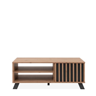 Foto 1 | Mesa De Centro Rectangular Gris Y Roble Con 1 Puerta Y 1 Entrepaño Estructura Madera Mdf Con Manijas Metálicas