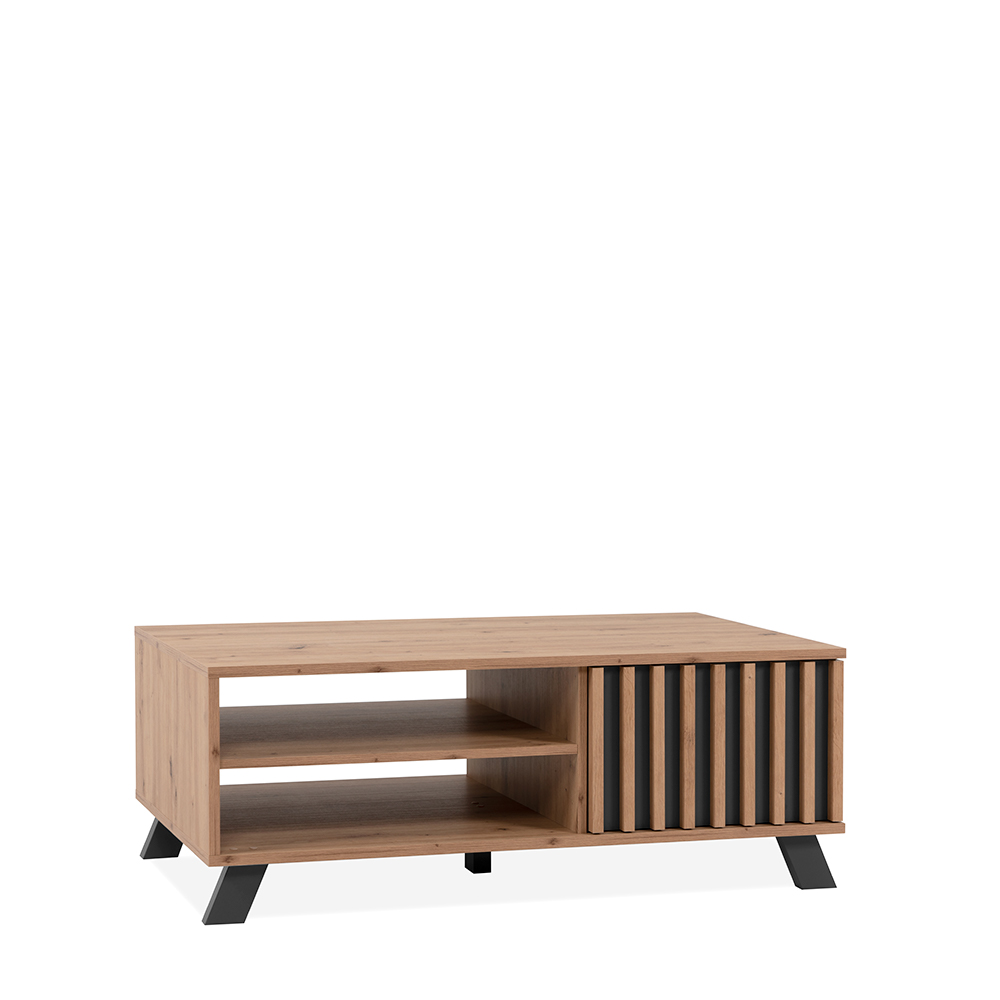 Foto 3 pulgar | Mesa De Centro Rectangular Gris Y Roble Con 1 Puerta Y 1 Entrepaño Estructura Madera Mdf Con Manijas Metálicas