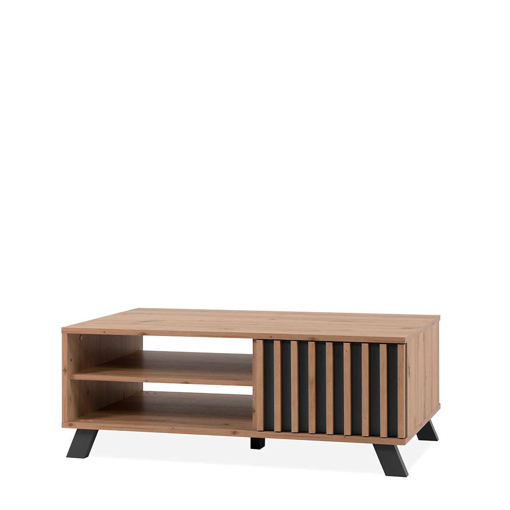 Foto 4 pulgar | Mesa De Centro Rectangular Gris Y Roble Con 1 Puerta Y 1 Entrepaño Estructura Madera Mdf Con Manijas Metálicas