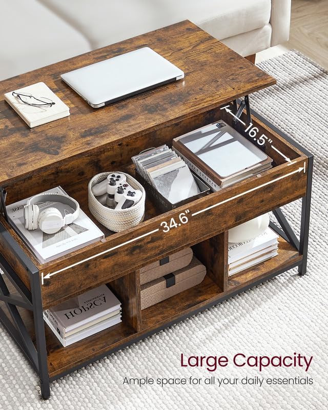 Foto 5 pulgar | Mesa De Café Vasagle Con Tapa Elevable Con Almacenamiento Rústico Marrón/negro - Venta Internacional.