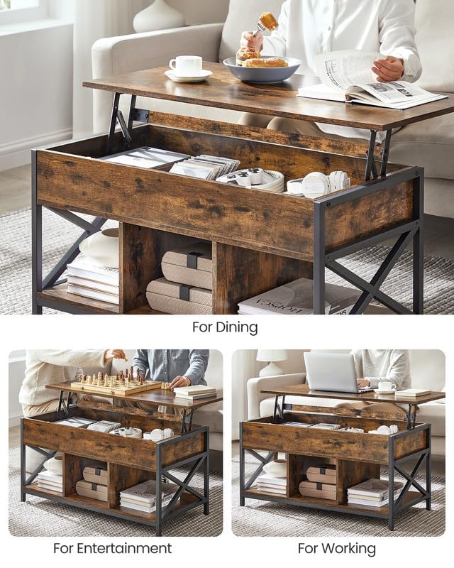 Foto 7 pulgar | Mesa De Café Vasagle Con Tapa Elevable Con Almacenamiento Rústico Marrón/negro - Venta Internacional.