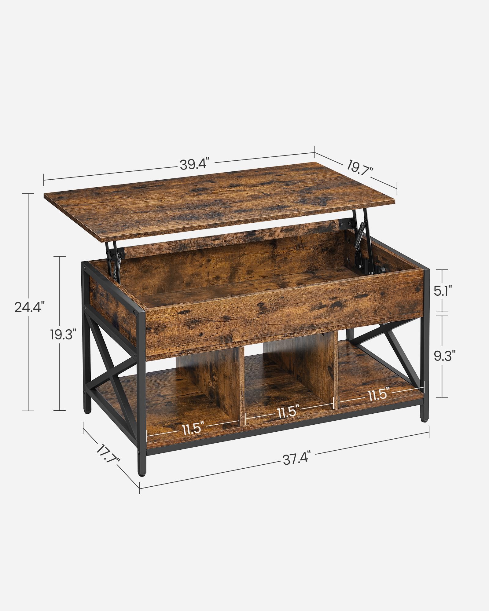Foto 8 pulgar | Mesa De Café Vasagle Con Tapa Elevable Con Almacenamiento Rústico Marrón/negro - Venta Internacional.