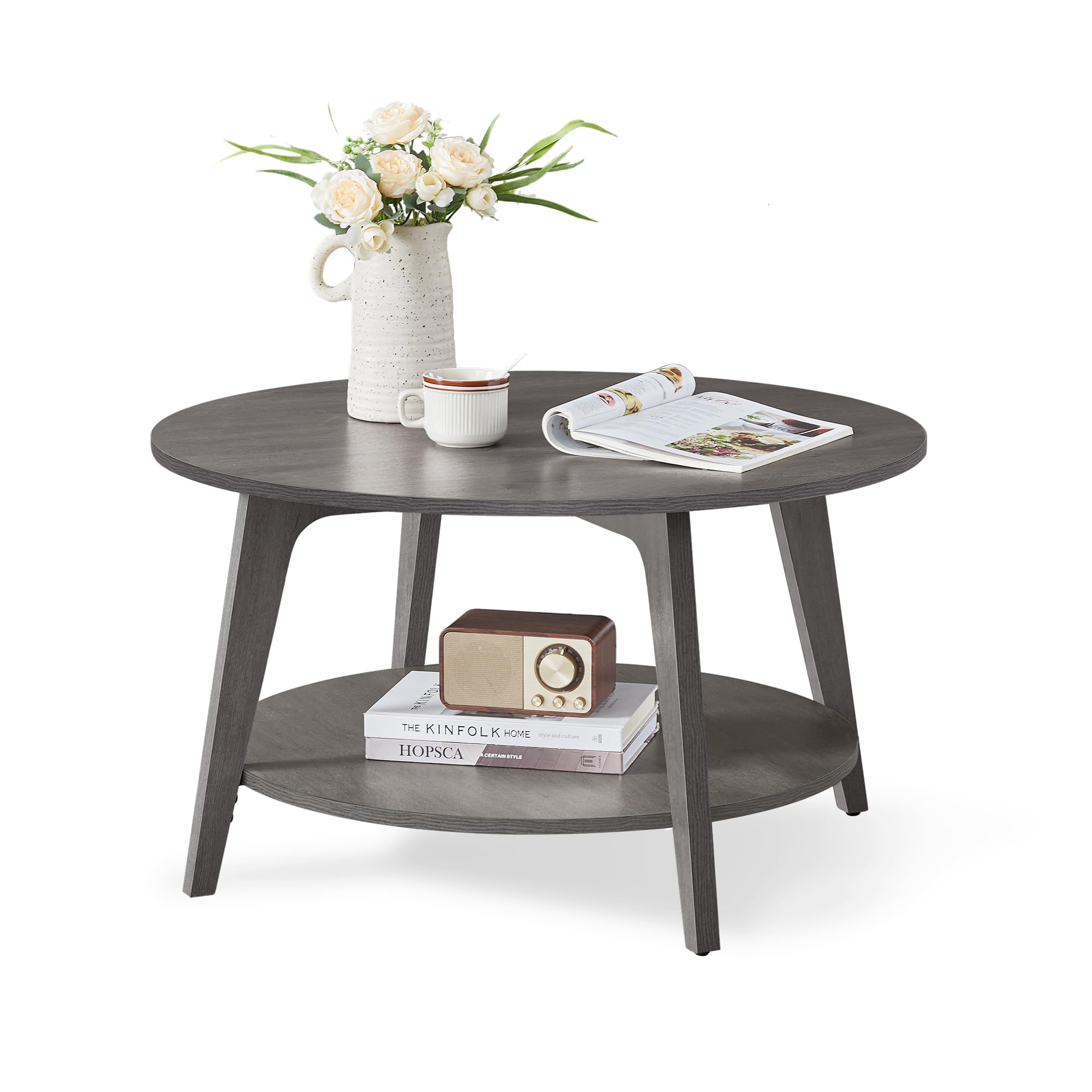 Mesa De Café Vasagle Redonda De 2 Niveles Con Almacenamiento, 80 Cm, Color Gris Brumoso - Venta Internacional.