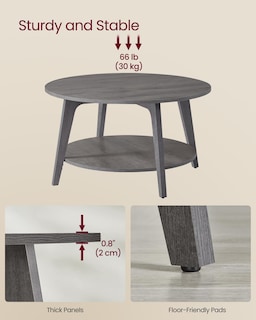 Foto 4 | Mesa De Café Vasagle Redonda De 2 Niveles Con Almacenamiento, 80 Cm, Color Gris Brumoso - Venta Internacional.