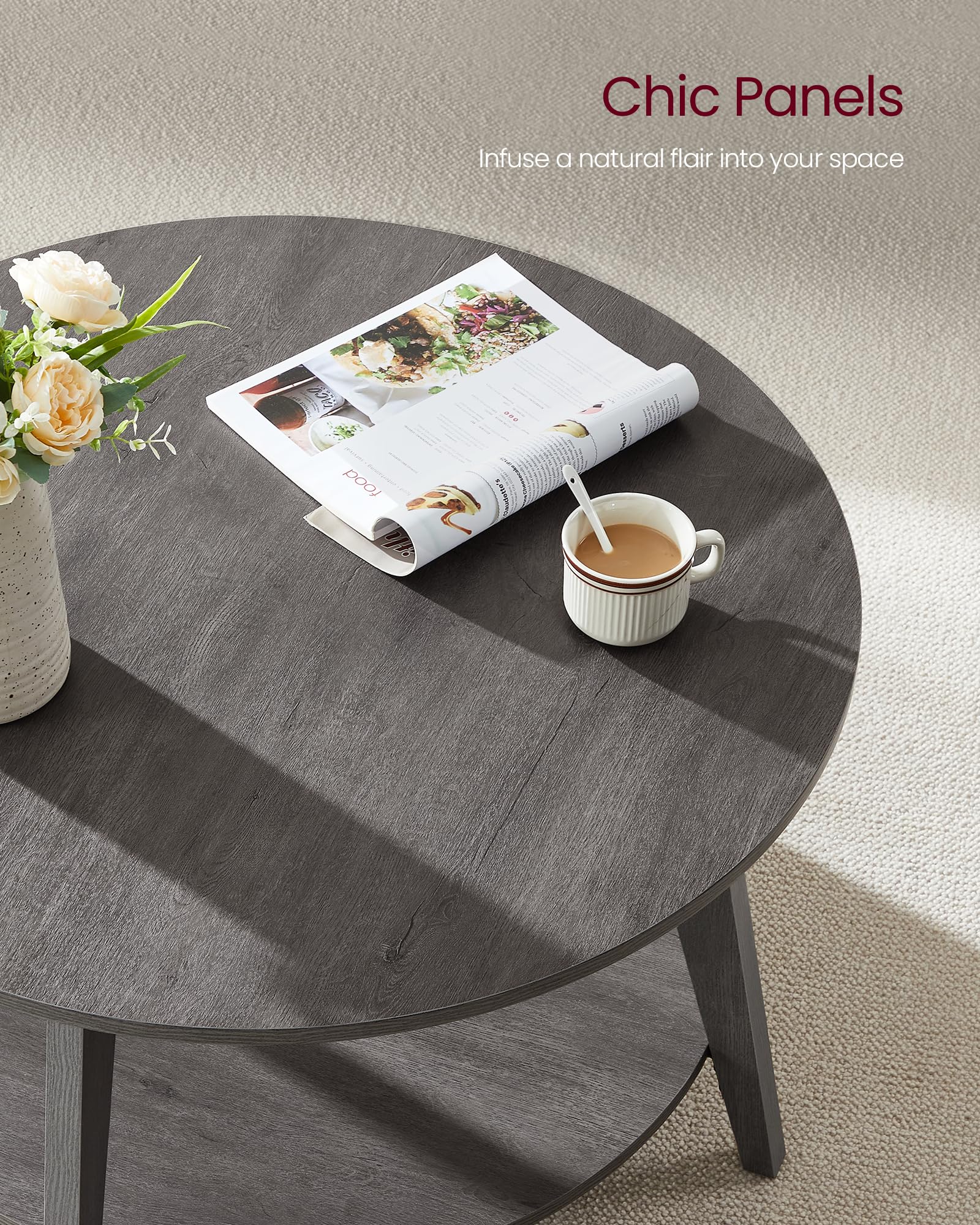 Foto 6 pulgar | Mesa De Café Vasagle Redonda De 2 Niveles Con Almacenamiento, 80 Cm, Color Gris Brumoso - Venta Internacional.