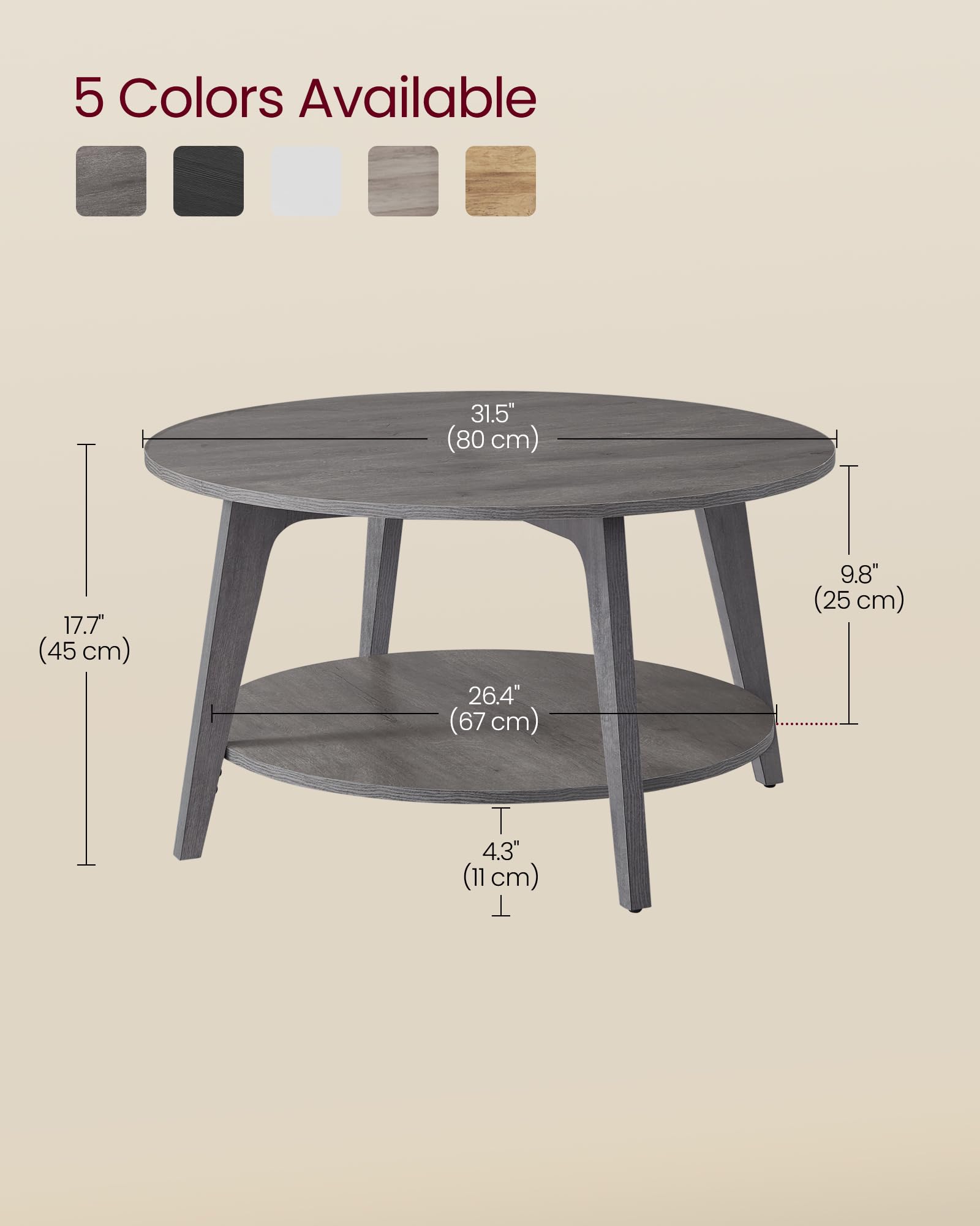 Foto 7 pulgar | Mesa De Café Vasagle Redonda De 2 Niveles Con Almacenamiento, 80 Cm, Color Gris Brumoso - Venta Internacional.