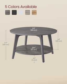 Foto 6 | Mesa De Café Vasagle Redonda De 2 Niveles Con Almacenamiento, 80 Cm, Color Gris Brumoso - Venta Internacional.