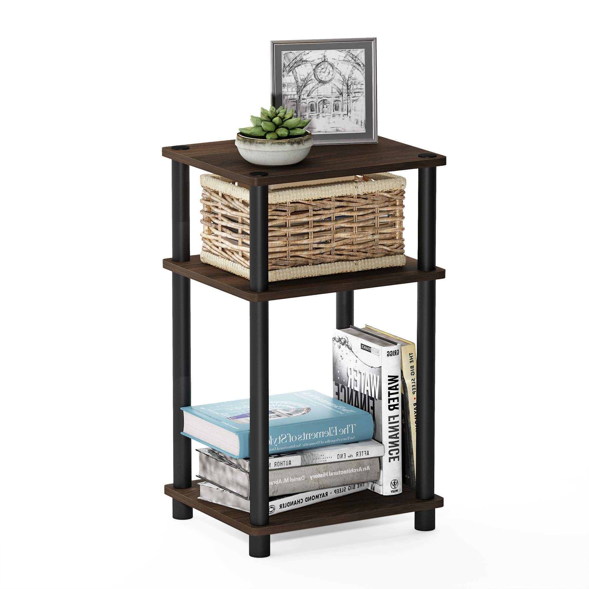 Foto 7 | Mesa Auxiliar Furinno Just De 3 Niveles Con Tubo Torneado Columbia Walnut - Venta Internacional.