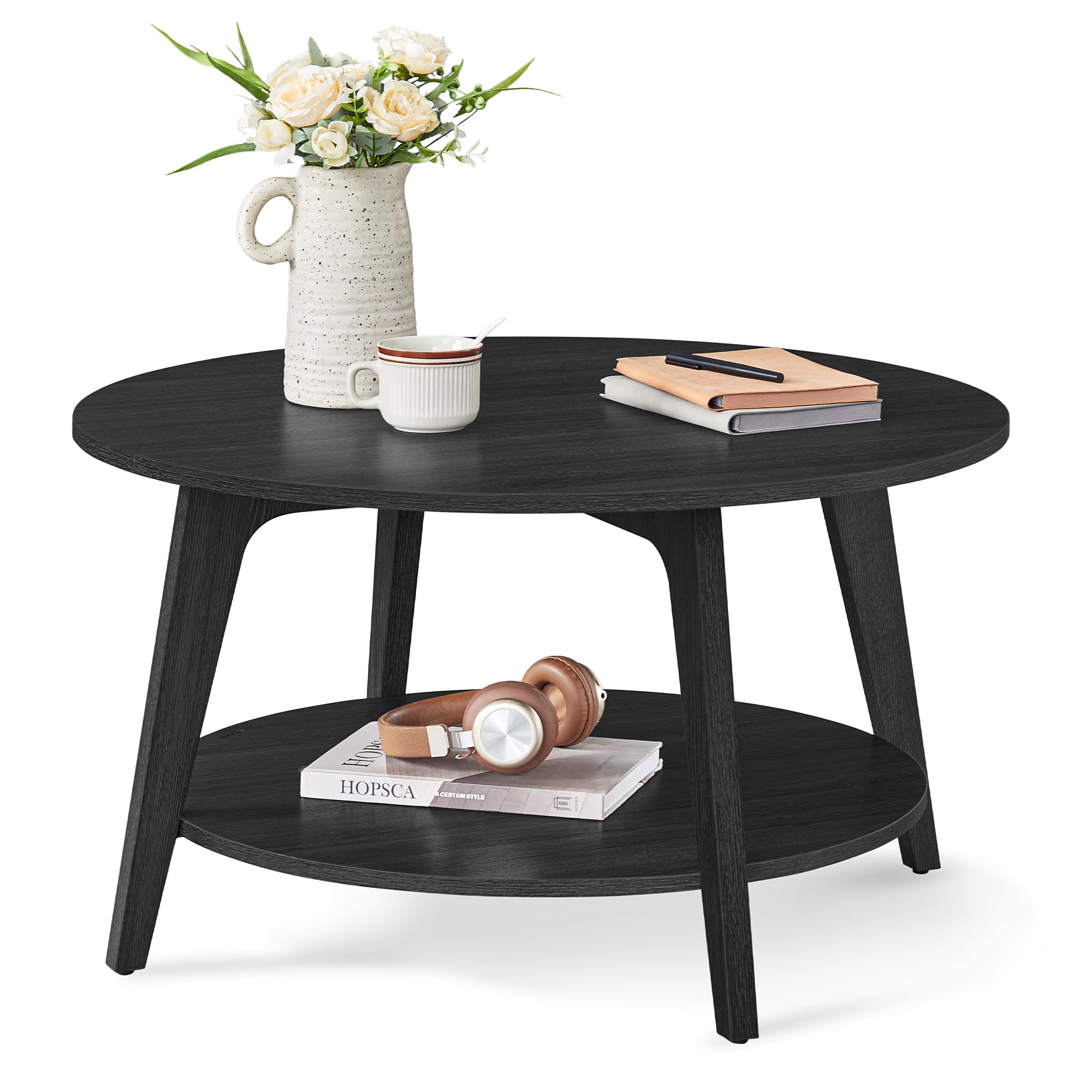Mesa De Café Vasagle Redonda De 2 Niveles Con Almacenamiento, 80 Cm, Charcoal G - Venta Internacional.