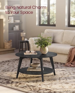 Foto 3 | Mesa De Café Vasagle Redonda De 2 Niveles Con Almacenamiento, 80 Cm, Charcoal G - Venta Internacional.