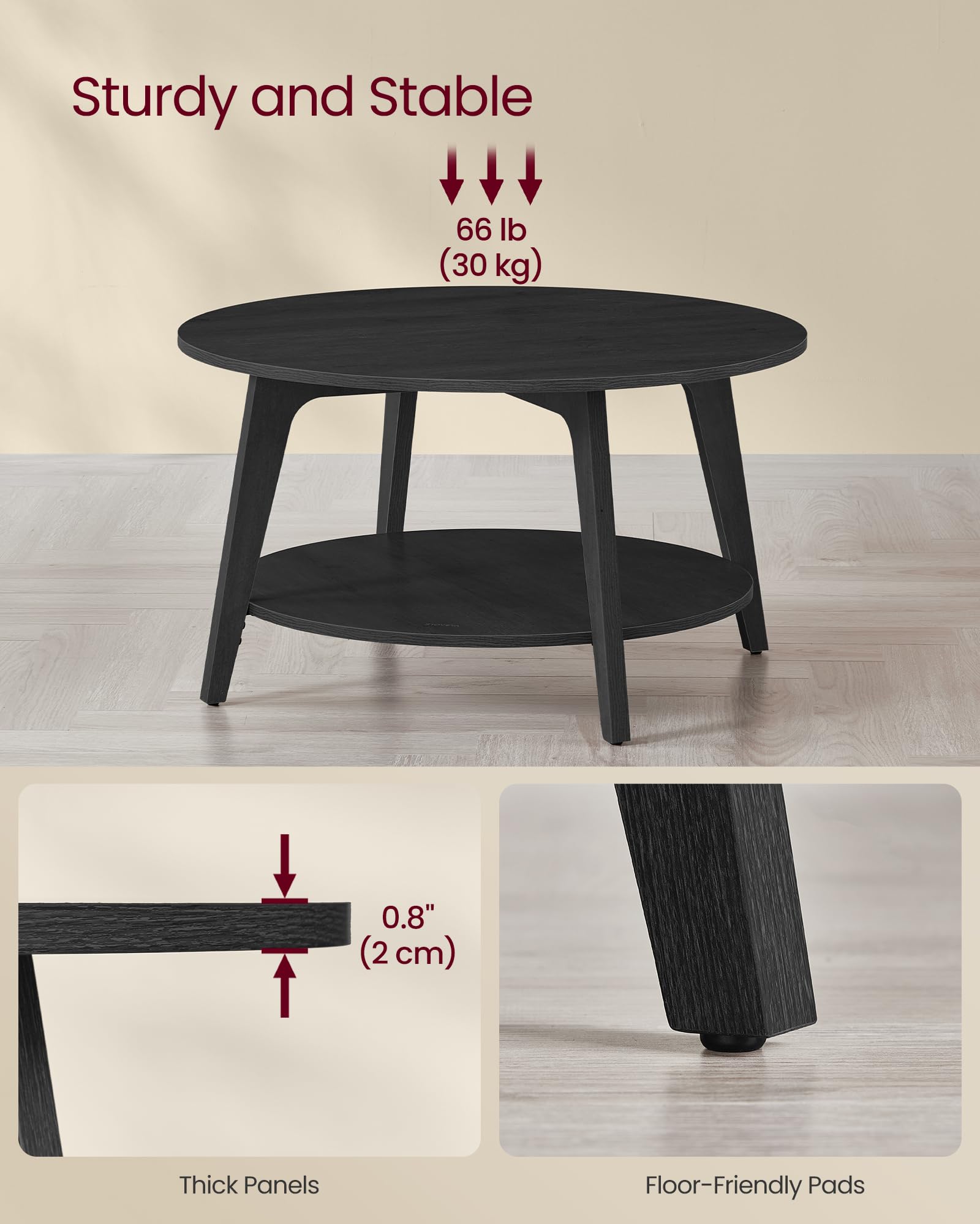 Foto 5 pulgar | Mesa De Café Vasagle Redonda De 2 Niveles Con Almacenamiento, 80 Cm, Charcoal G - Venta Internacional.