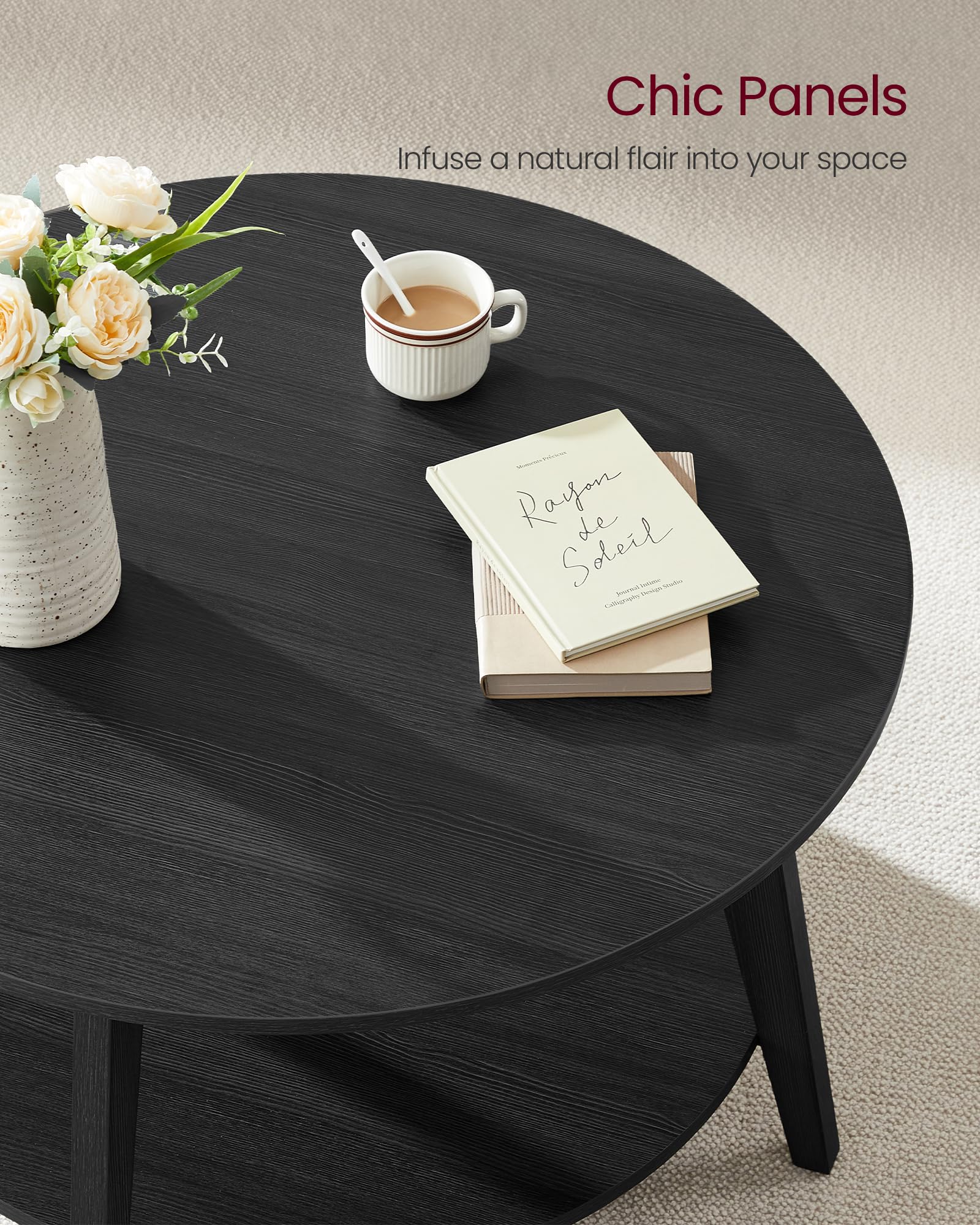 Foto 5 | Mesa De Café Vasagle Redonda De 2 Niveles Con Almacenamiento, 80 Cm, Charcoal G - Venta Internacional.