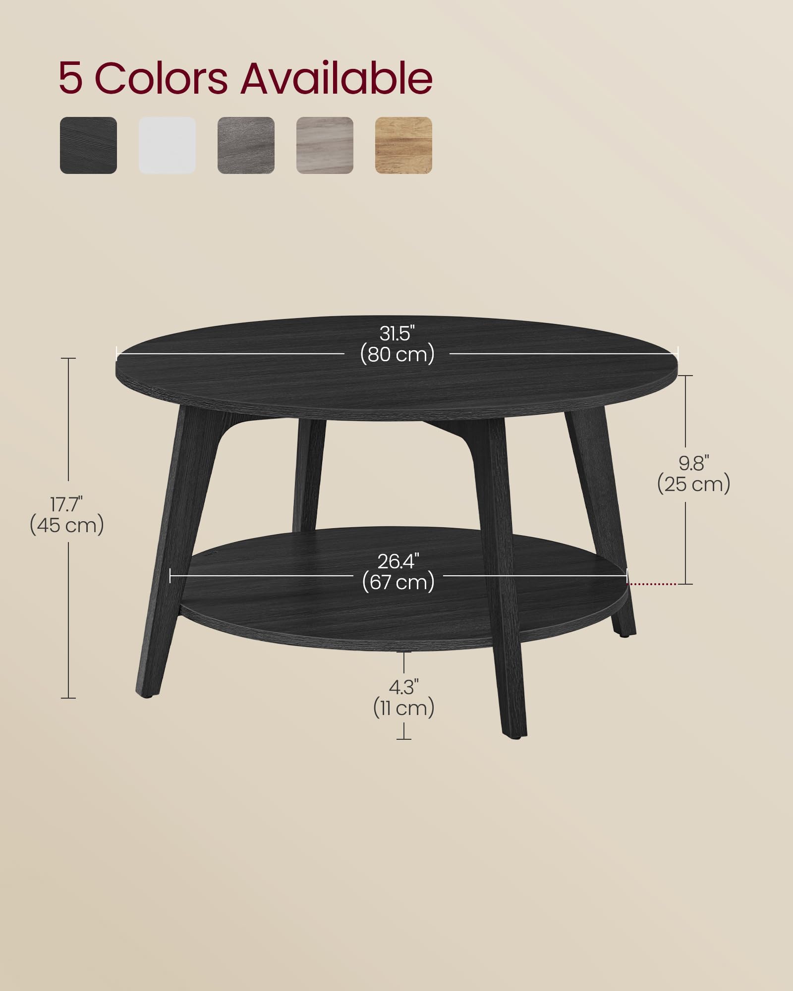 Foto 7 pulgar | Mesa De Café Vasagle Redonda De 2 Niveles Con Almacenamiento, 80 Cm, Charcoal G - Venta Internacional.