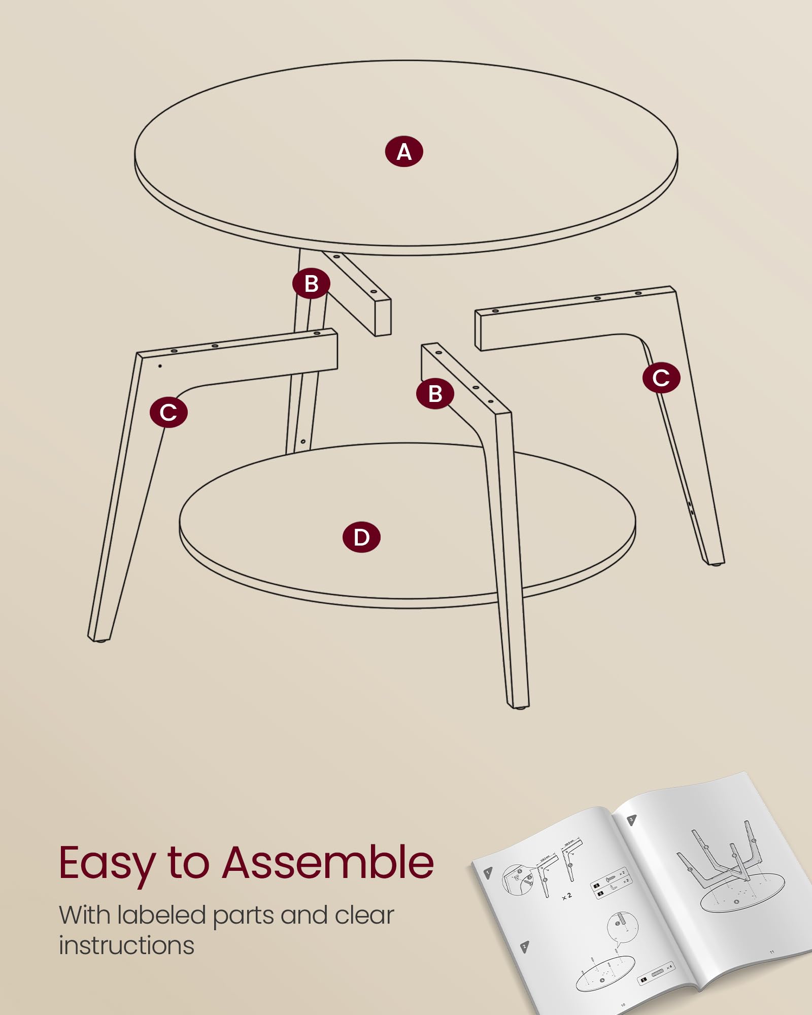 Foto 8 pulgar | Mesa De Café Vasagle Redonda De 2 Niveles Con Almacenamiento, 80 Cm, Charcoal G - Venta Internacional.