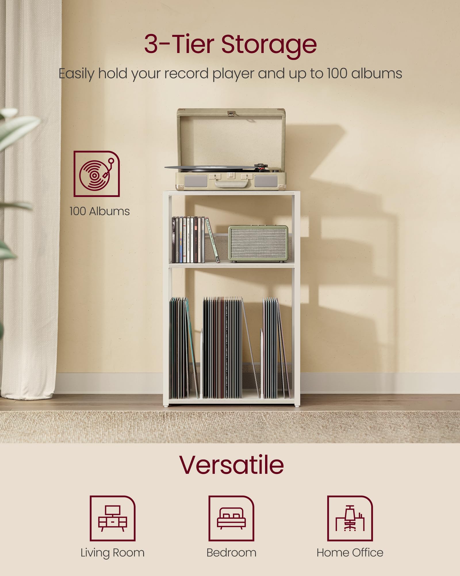 Foto 3 | Soporte Para Tocadiscos Vasagle, 3 Niveles, Almacenamiento De Vinilo Para 100 Álbumes - Venta Internacional.