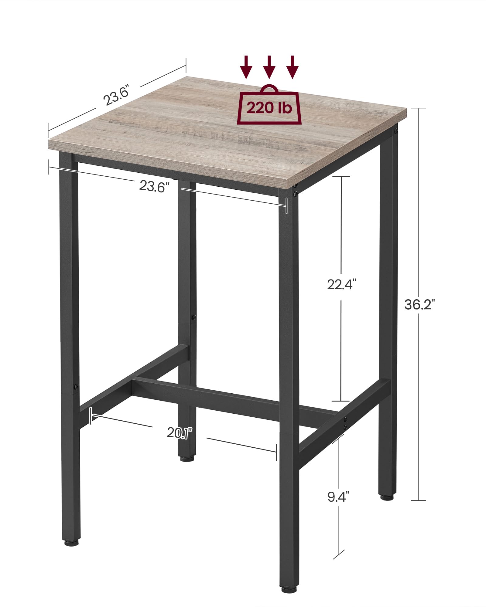 Foto 4 pulgar | Mesa De Bar Vasagle Para Cocina Y Comedor Pequeña, 60 X 60 X 90 Cm, Color Gris - Venta Internacional.