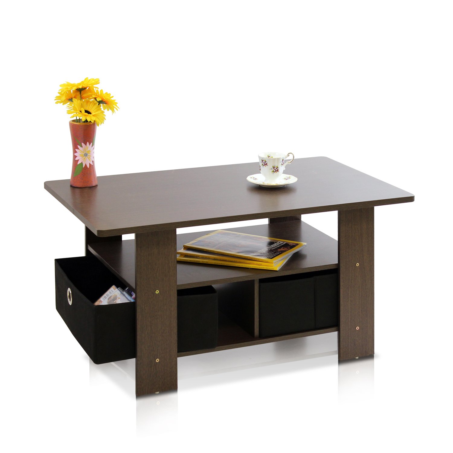 Foto 4 pulgar | Mesa De Café Furinno Con Papeleras Marrón Oscuro/negro - Venta Internacional.