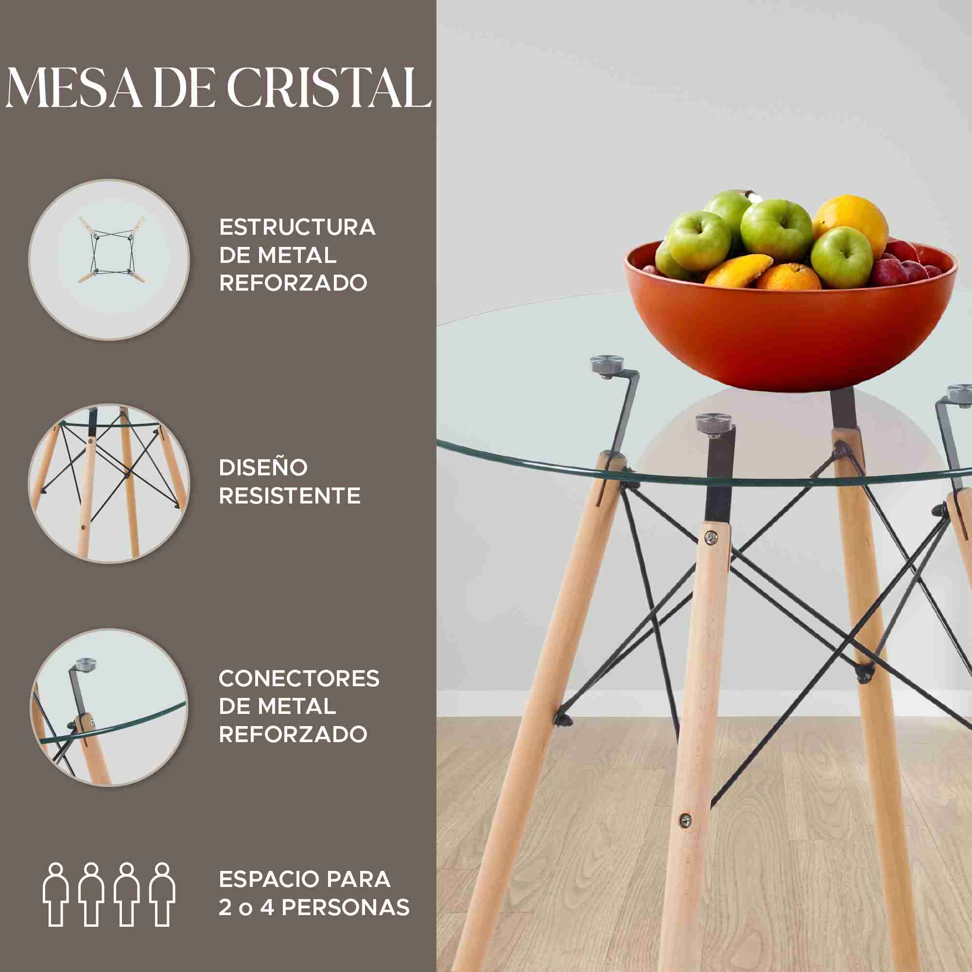 Foto 2 | Mesa De Comedor Redonda Vidrio Cristal Templado