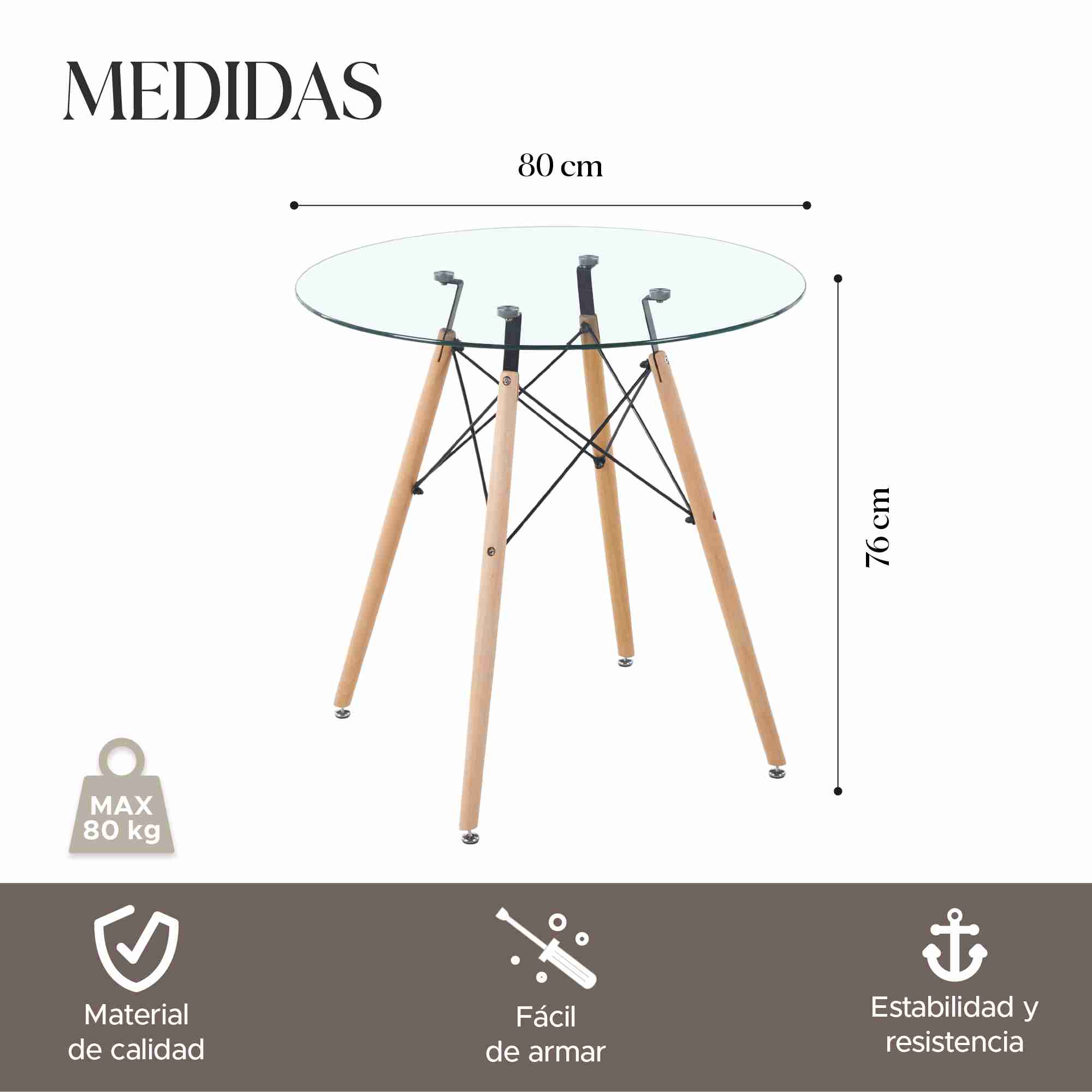 Foto 4 pulgar | Mesa De Comedor Redonda Vidrio Cristal Templado