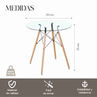 Foto 3 | Mesa De Comedor Redonda Vidrio Cristal Templado