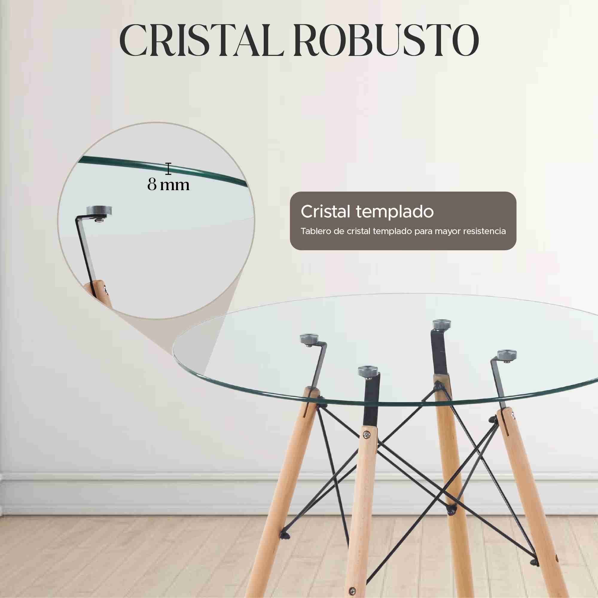 Foto 5 pulgar | Mesa De Comedor Redonda Vidrio Cristal Templado