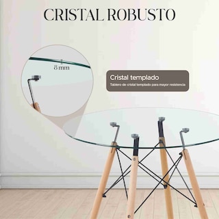 Foto 4 | Mesa De Comedor Redonda Vidrio Cristal Templado