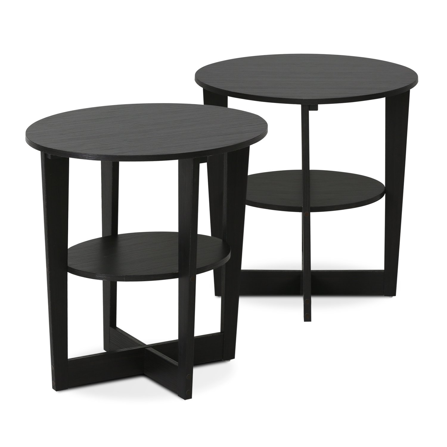 Foto 2 pulgar | Mesa Auxiliar Furinno Jaya Ovalada Con Dos Estantes En Nogal - Venta Internacional.