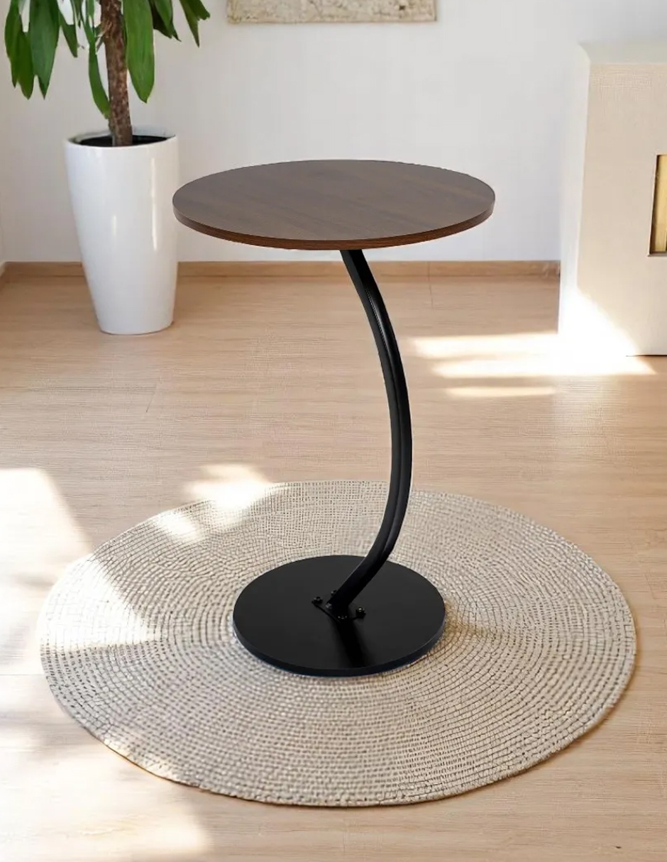 Foto 3 pulgar | Mesa Centro Minimalista Auxiliar Circular Sala Moderna Marron Cocina Lateral Metal Mdf