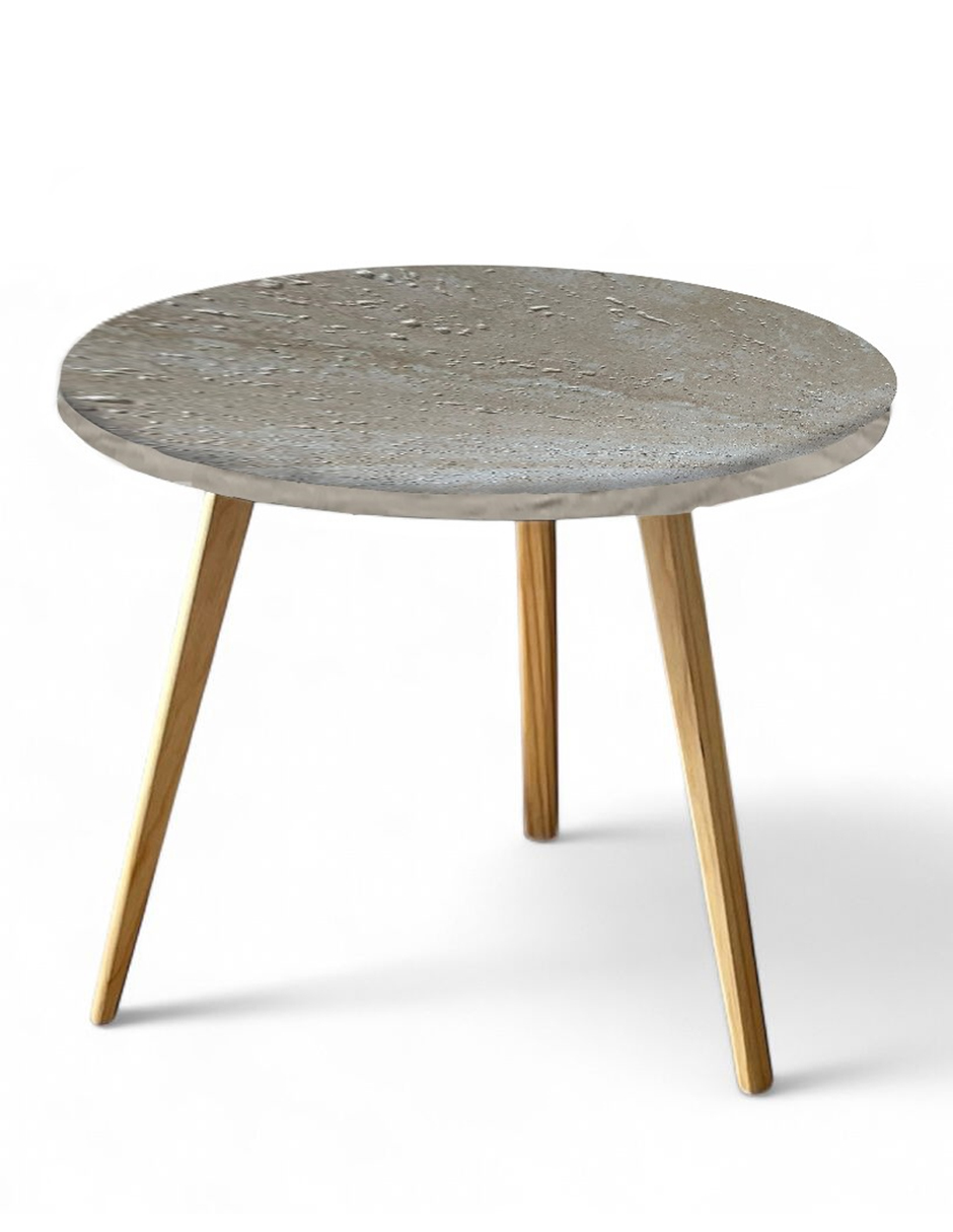 Mesa Auxiliar Redonda Gris Tipo Piedra 50cm Minimalista Mdf Moderna