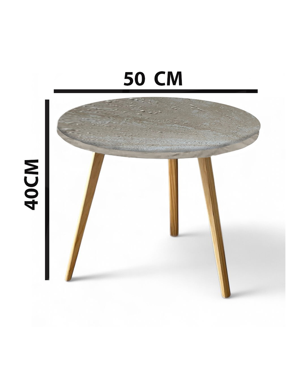 Foto 2 | Mesa Auxiliar Redonda Gris Tipo Piedra 50cm Minimalista Mdf Moderna