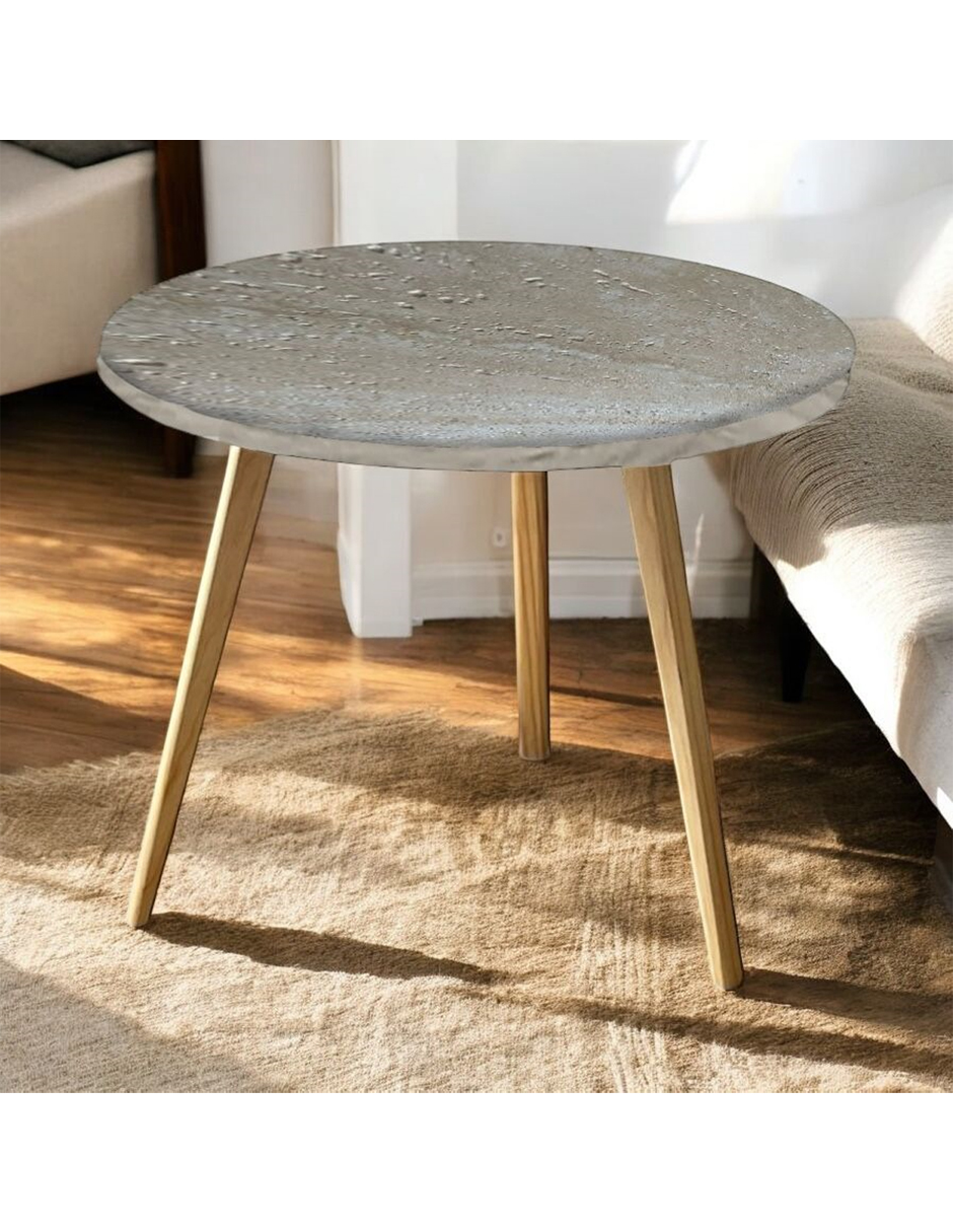 Foto 3 | Mesa Auxiliar Redonda Gris Tipo Piedra 50cm Minimalista Mdf Moderna