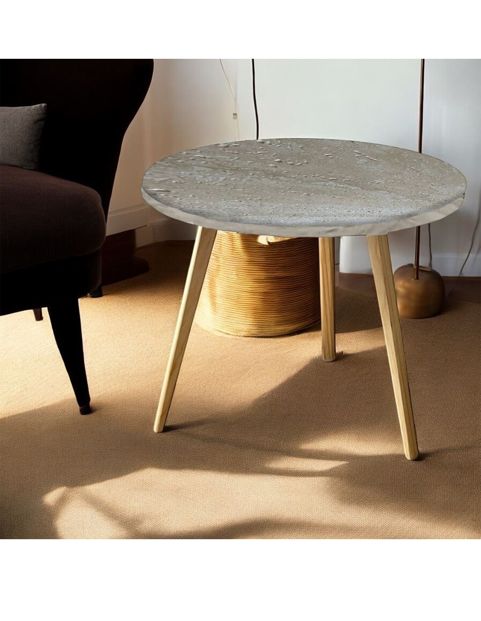 Foto 5 pulgar | Mesa Auxiliar Redonda Gris Tipo Piedra 50cm Minimalista Mdf Moderna