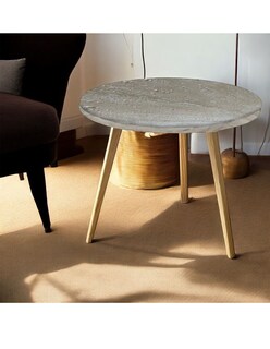 Foto 4 | Mesa Auxiliar Redonda Gris Tipo Piedra 50cm Minimalista Mdf Moderna
