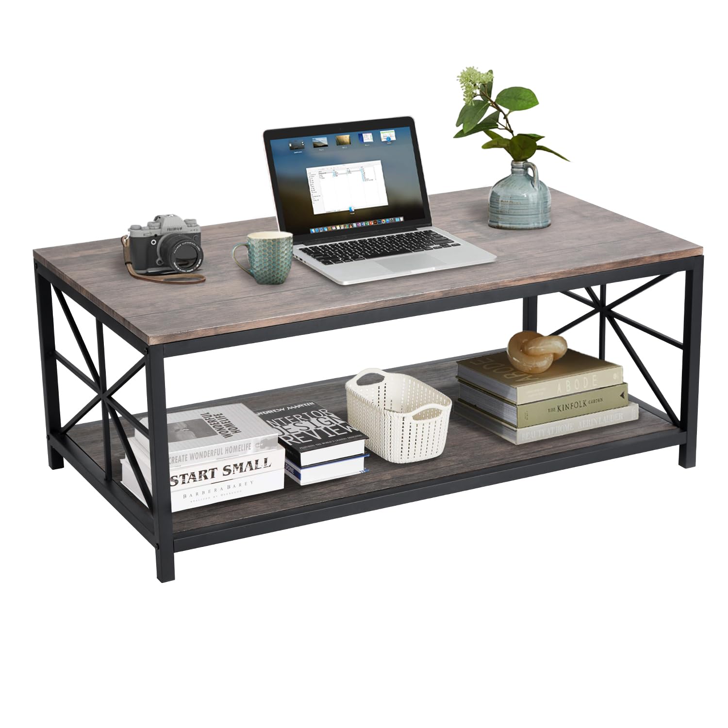 Mesa De Centro Furniturer Grain Marrón 60 X 110 X 44 Cm