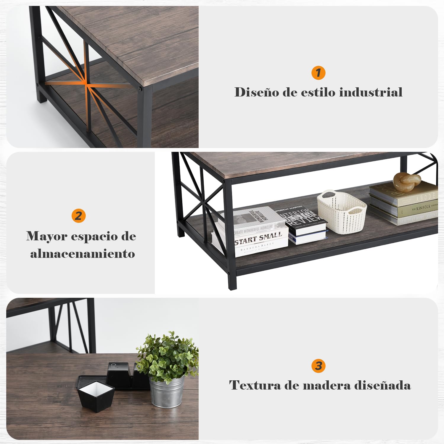 Foto 6 pulgar | Mesa De Centro Furniturer Grain Marrón 60 X 110 X 44 Cm