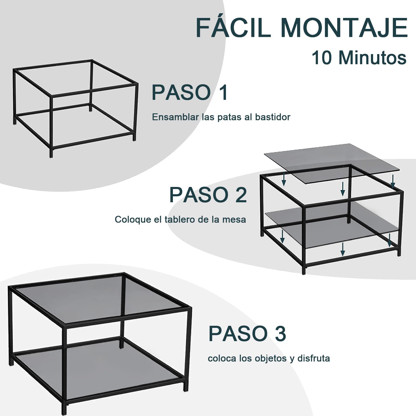 Foto 7 pulgar | Mesa De Centro Furniturer Hudd Negro 80 X 80 X 42 Cm