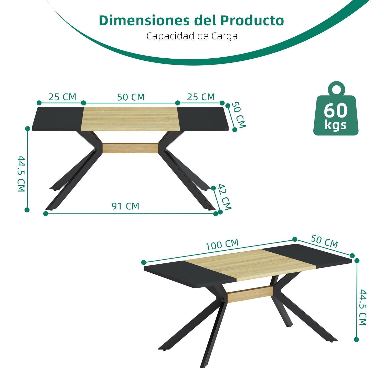 Foto 3 pulgar | Mesa De Centro Furniturer Mirage Negro 100 X 50 X 44.5 Cm