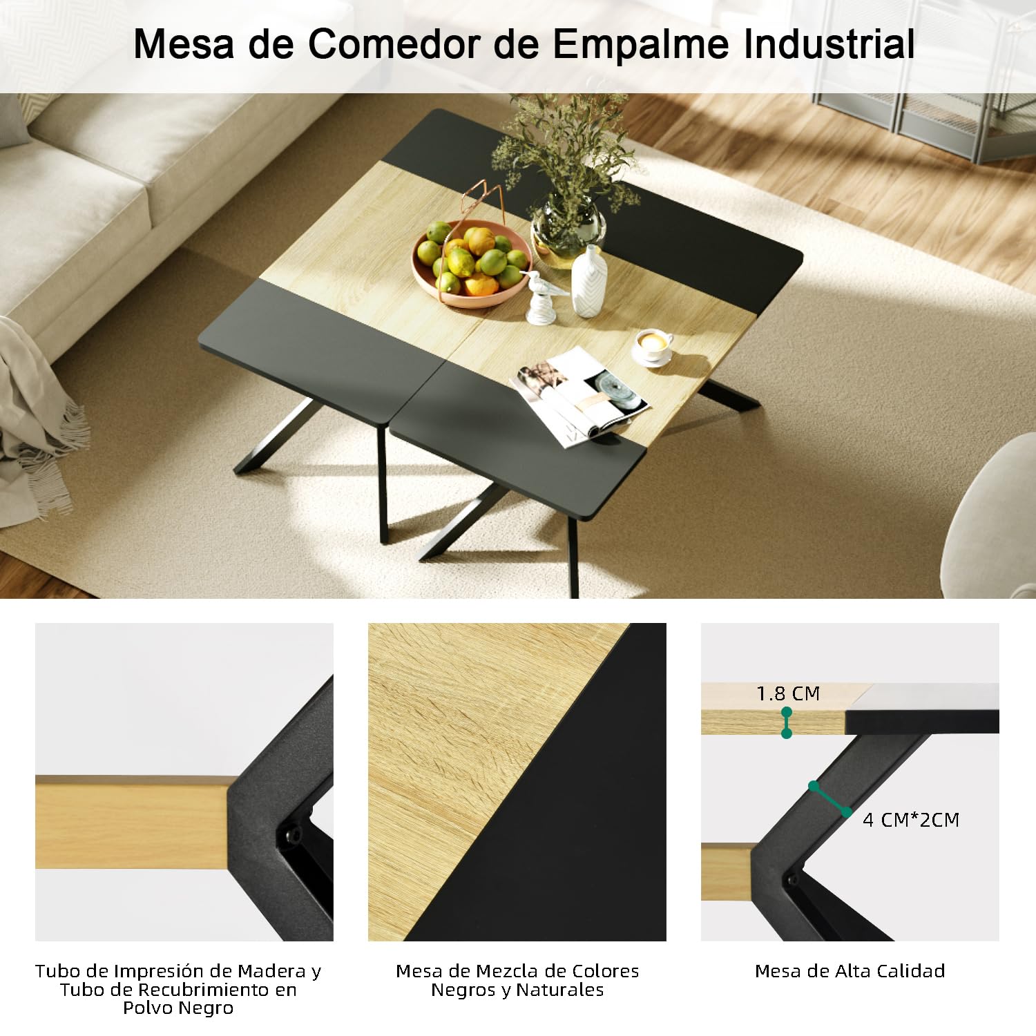 Foto 5 pulgar | Mesa De Centro Furniturer Mirage Negro 100 X 50 X 44.5 Cm