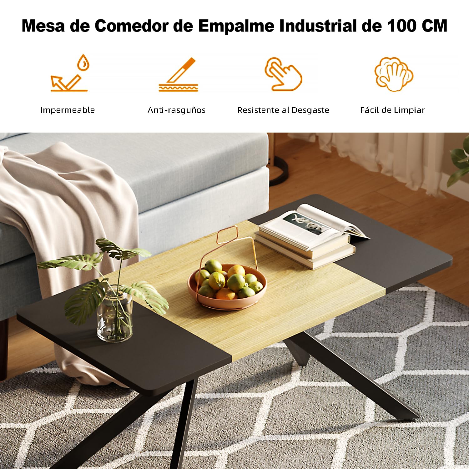 Foto 6 pulgar | Mesa De Centro Furniturer Mirage Negro 100 X 50 X 44.5 Cm