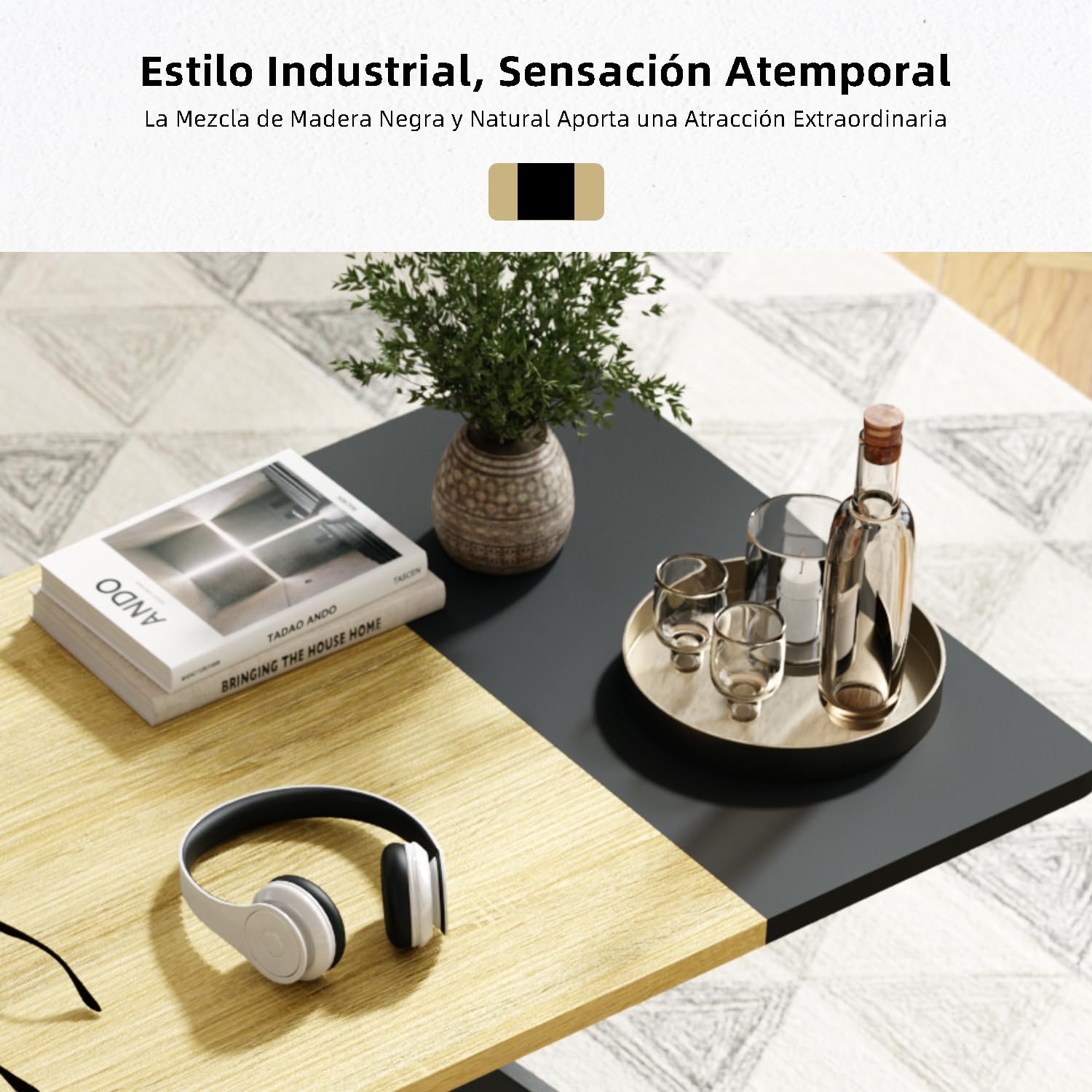 Foto 8 pulgar | Mesa De Centro Furniturer Mirage Negro 100 X 50 X 44.5 Cm