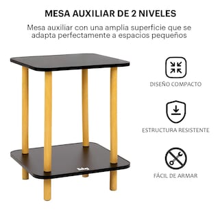 Foto 3 | Mesa Centro Belug Minimalista Madera Lateral Doble Repisa 40cm Negro