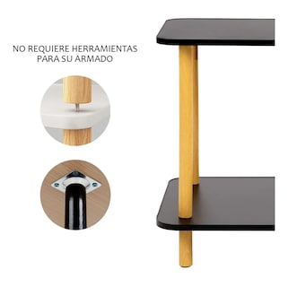 Foto 4 | Mesa Centro Belug Minimalista Madera Lateral Doble Repisa 40cm Negro