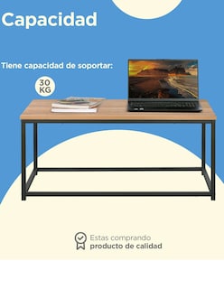 Foto 7 | Mesa De Centro Moderna Auxiliar Madera 90x48x40 Color Nogal