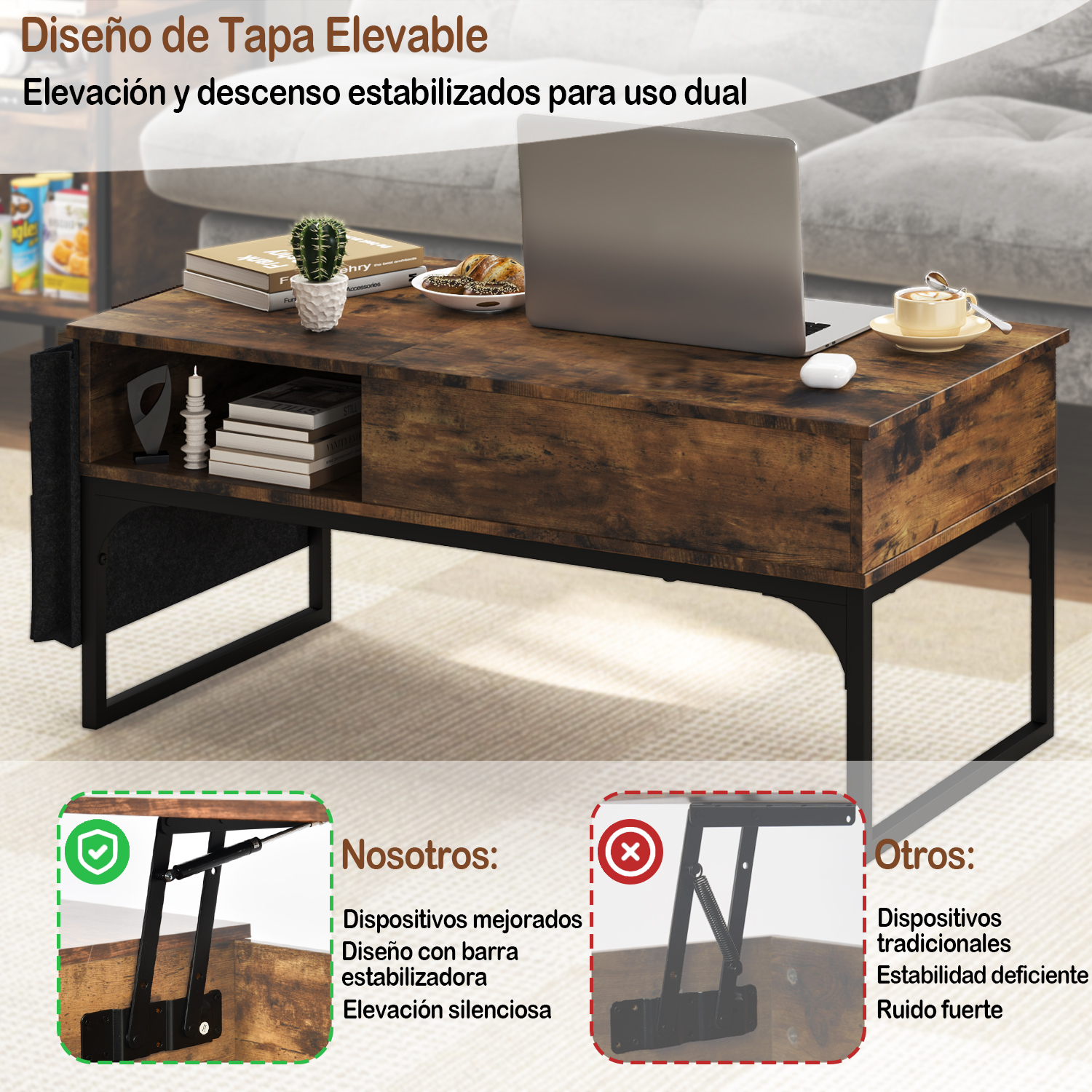 Foto 3 | Mesa De Centro Elevable Madera