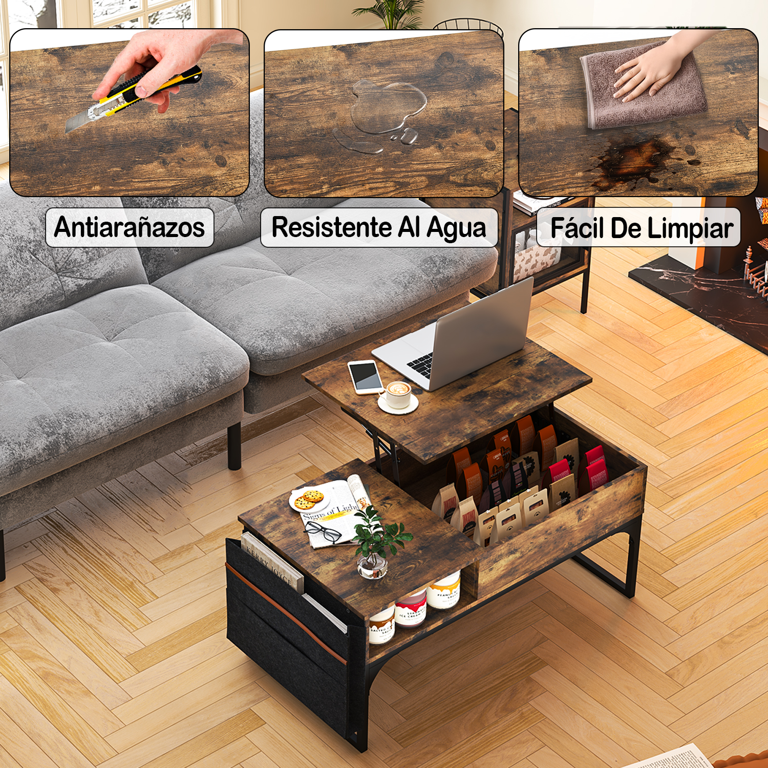Foto 6 pulgar | Mesa De Centro Elevable Madera