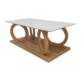 Foto 2 | Mesa De Centro Con Base De Ruedas De Madera Y Cubierta Tipo Mármol Bossa Orbita