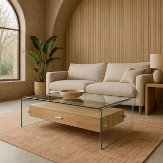 Foto 1 | Mesa De Centro Con Estructura De Vidrio Y Cajón Central Integrado En Madera Bossa Skov