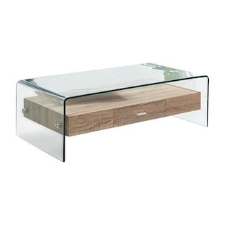 Foto 2 | Mesa De Centro Con Estructura De Vidrio Y Cajón Central Integrado En Madera Bossa Skov